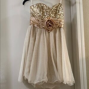 Speechless Gold Sequin Strapless Cocktail Dress with Champagne Skirt